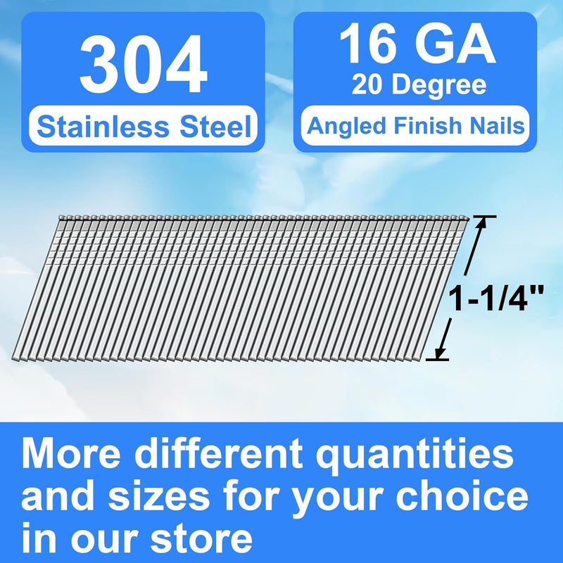 SimCos 16 Gauge 304 Stainless Steel Angled Finish Nails – 1-1/4” to 2-1/2 Inch, 20-Degree | Compatible with Pneumatic/Electric Angled Finish Nailers & Nail Guns (1-1/4"-1400 pcs) - Image 2